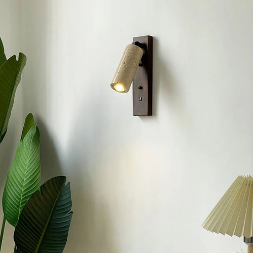 applique murale en bois et pierre naturelle avec interrupteur pour lecture