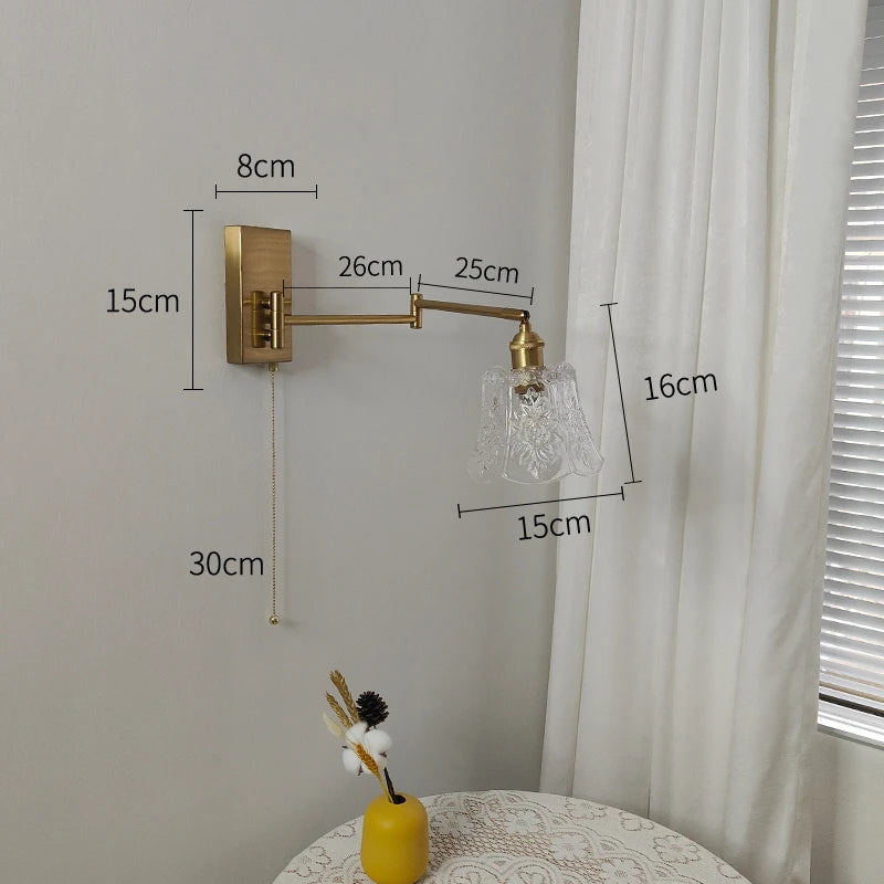 IWHD tirer chaîne verre applique murale LED applique bras gauche droite rotation chambre salon lumières nordique moderne à côté lampe Wandlamp - vue 4 sur 23
