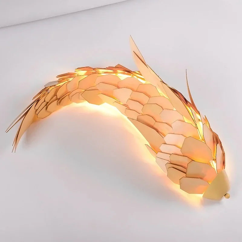 applique murale Créatif à la main Style chinois bois poisson brillante LED 12W salon chevet escalier éclairage décor - vue 4 sur 7