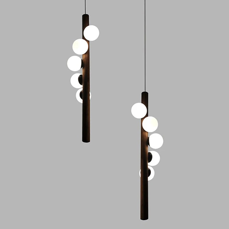 lustre en bois de noyer et verre design moderne pour intérieur élégant - vue 4 sur 13