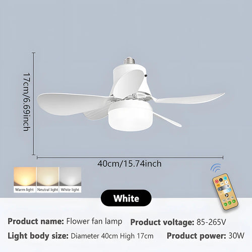 LED 30W ceiling fan light E27 with remote control for dimming, suitable for living room  study, household use Fan lamp 85-265V - vue 10 sur 10