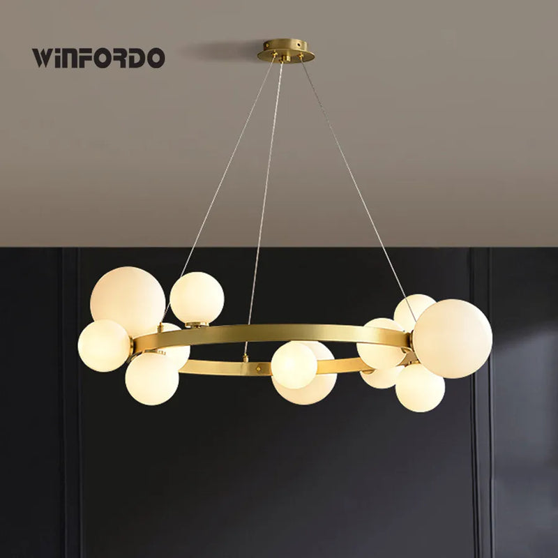 Lustre LED design doré rond à boules en verre