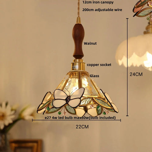 suspension en verre coloré avec fil de bois réglable moderne - vue 16 sur 25