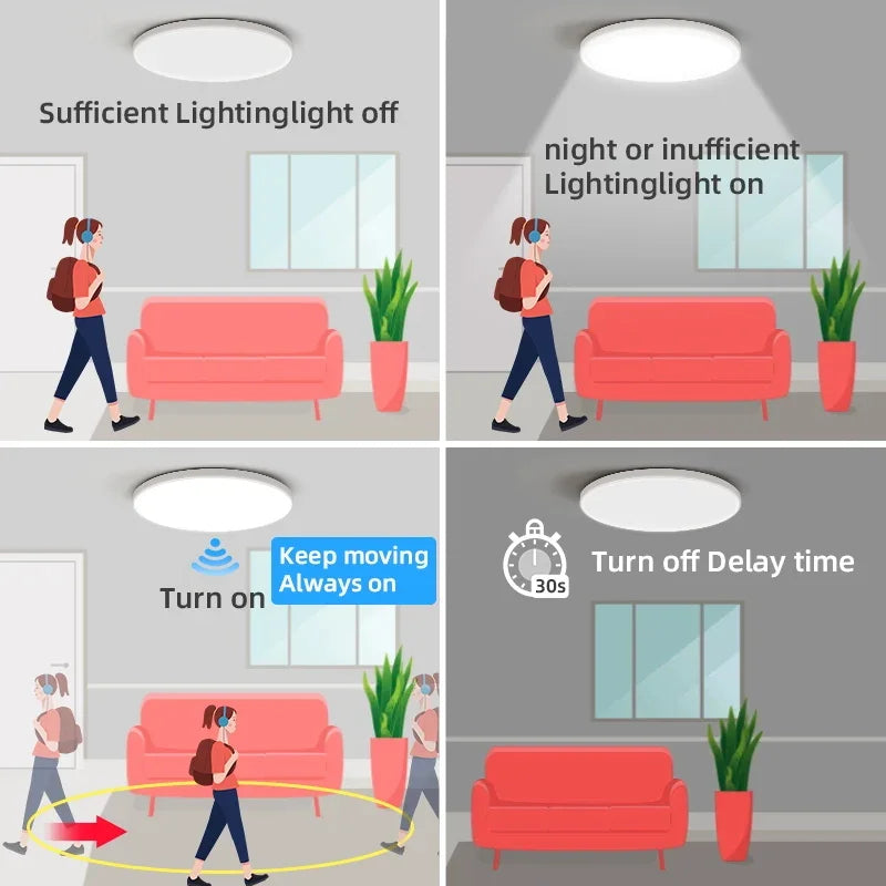 plafonnier led détecteur de mouvement étanche pour intérieur - vue 4 sur 6