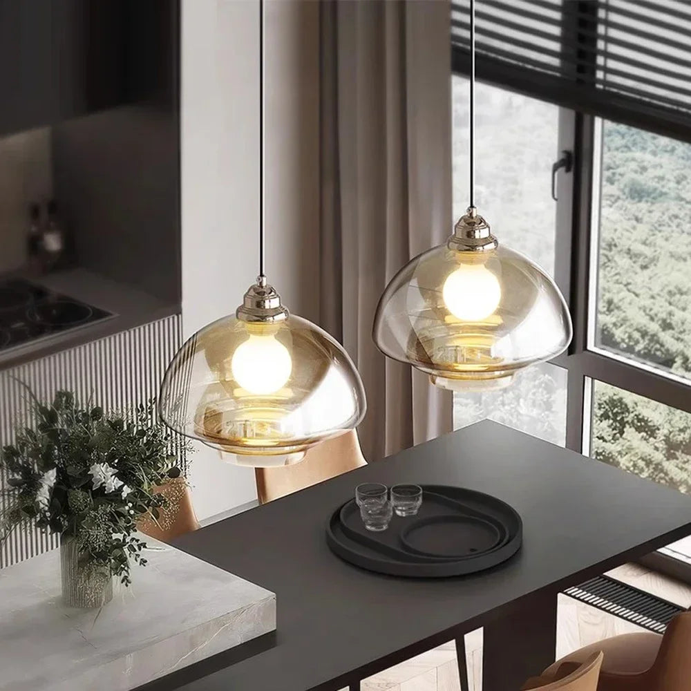 suspension rétro en verre plaqué pour décoration moderne - vue 3 sur 9