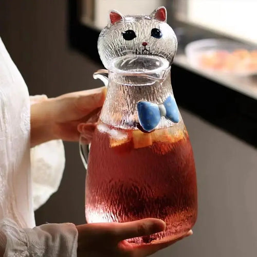 carafe en verre résistant motif chat style ludique