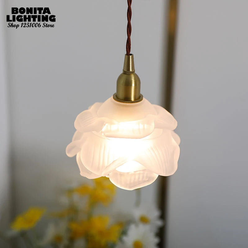 suspension rétro en verre pétales design fait main - vue 6 sur 8