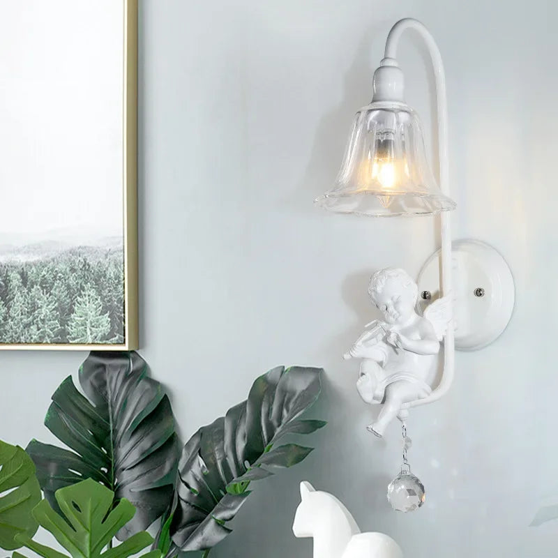 applique murale moderne minimaliste ange en résine avec led cristal - vue 3 sur 6