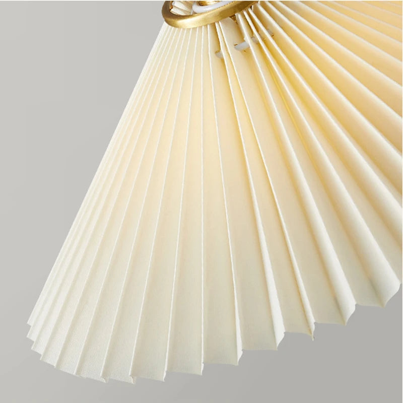 lustre vintage japonais avec abat-jour plissé en noyer