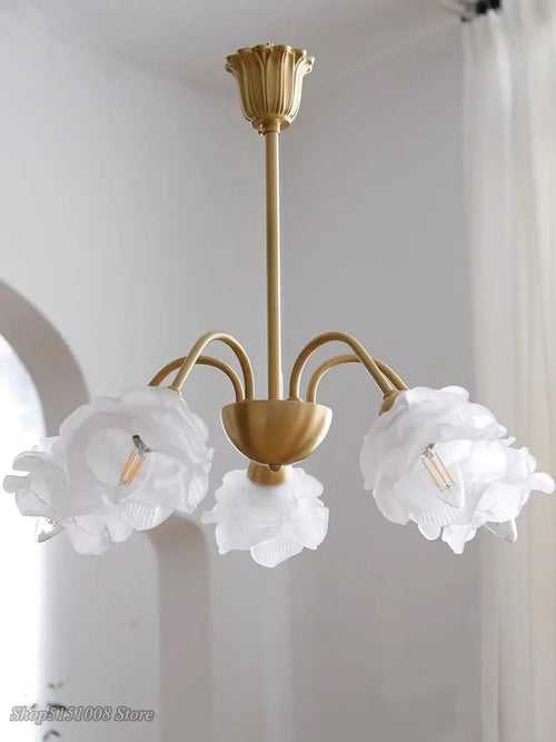 lustre rétro en laiton style français forme de fleur - vue 5 sur 11