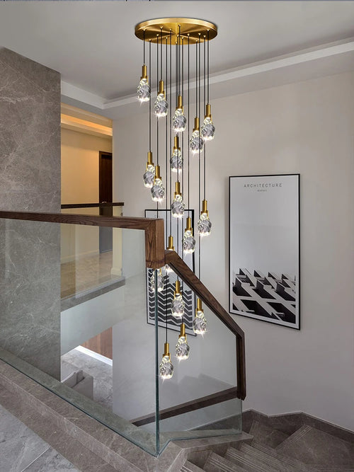 lustre duplex loft escalier en colimaçon moderne créatif villa salon cristal - vue 5 sur 14