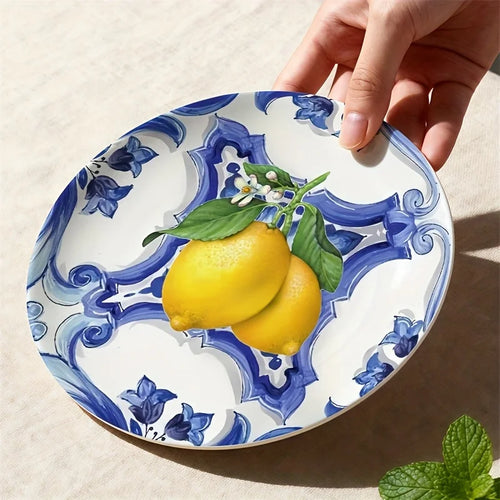 assiette decorative citron motif tranches style grec ceramique