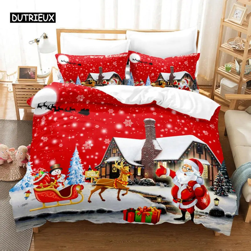 housse de couette noël motif cerf et neige confortable