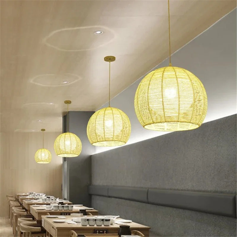 luminaire led nordique moderne en fer et corde de chanvre - vue 5 sur 14