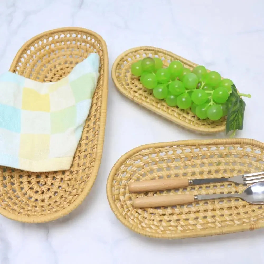 panier de rangement ovale en rotin pour pain et fruits - vue 6 sur 8