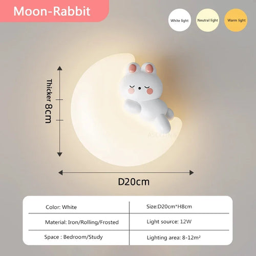 applique murale led étoile lune ours lapin minimaliste moderne - vue 9 sur 10