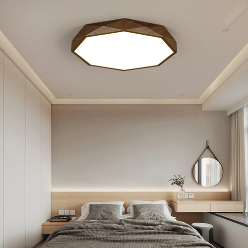 plafonnier led moderne en bois et métal design géométrique - vue 2 sur 14