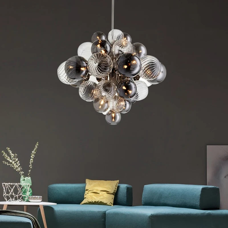 lustre nordique créatif en fer et bulles de verre luxueux - vue 3 sur 10