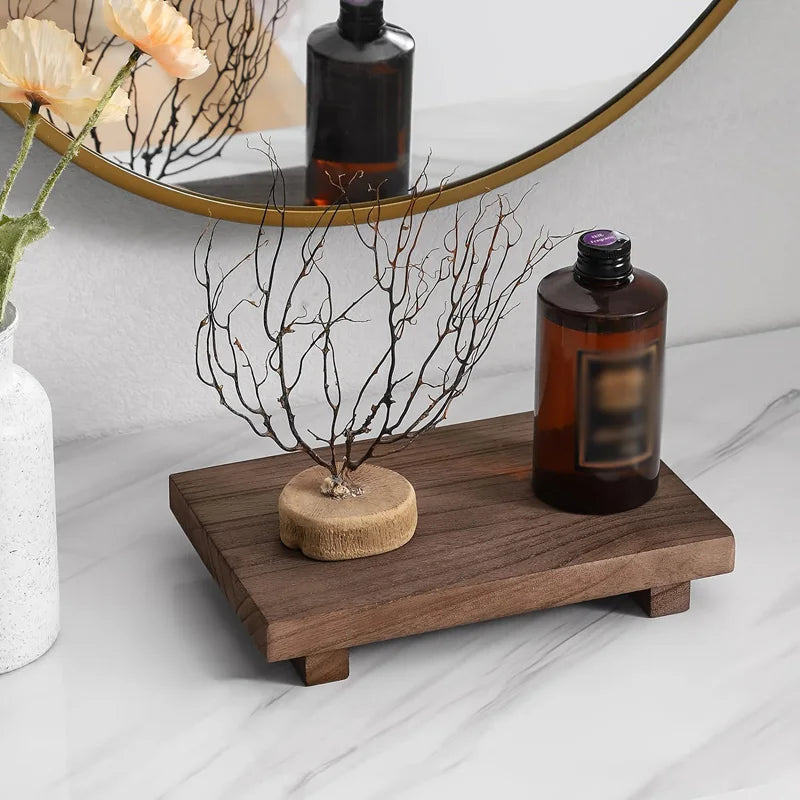 plateau en bois sur pied pour rangement et décoration - vue 4 sur 8