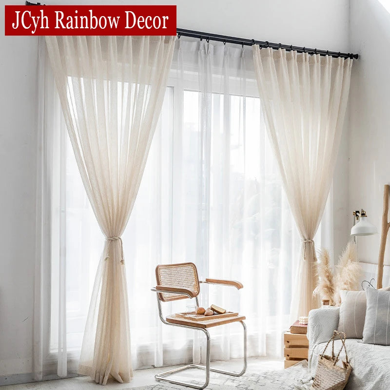 Voilage style lin translucide pour salon chambre fenêtre - vue 5 sur 7