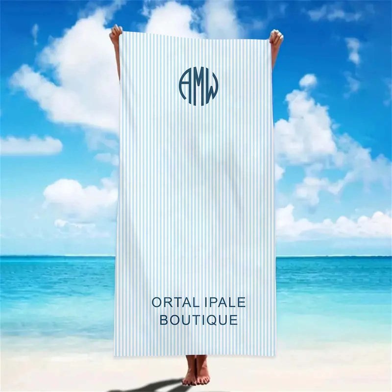 serviette de plage personnalisée rayures style preppy monogramme