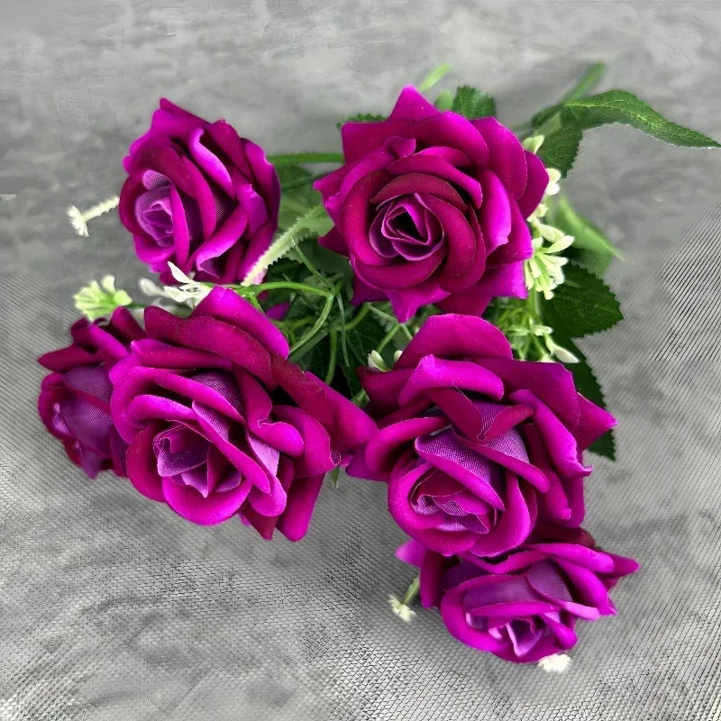 décoration mariage bouquet de roses artificielles en soie 7 têtes - vue 7 sur 14