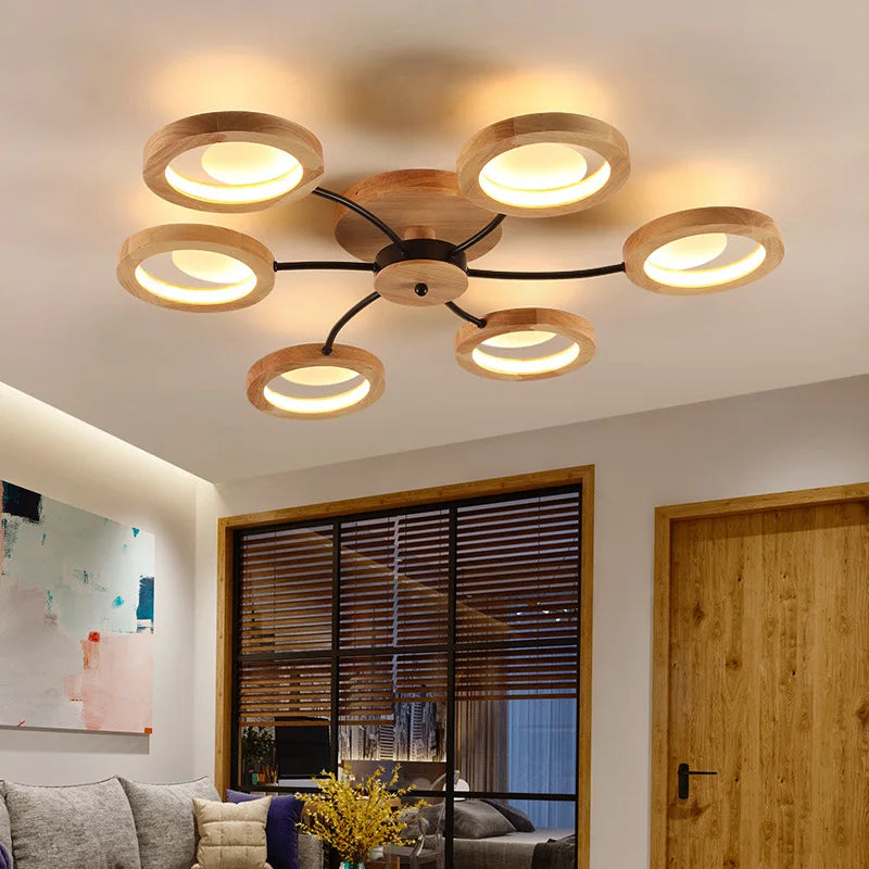 lustres modernes en bois avec lampes led nordiques