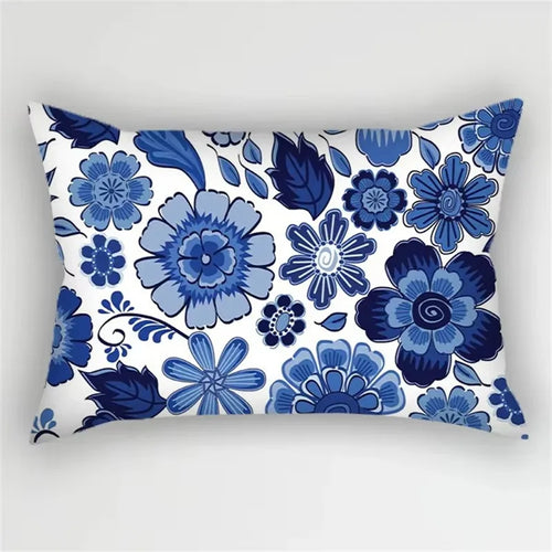 taie d'oreiller rectangulaire motif rayé fleurs bleues pour la maison