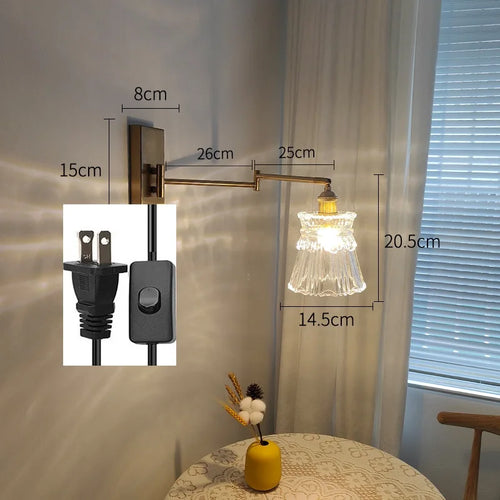 IWHD tirer chaîne verre applique murale LED applique bras gauche droite rotation chambre salon lumières nordique moderne à côté lampe Wandlamp - vue 9 sur 23