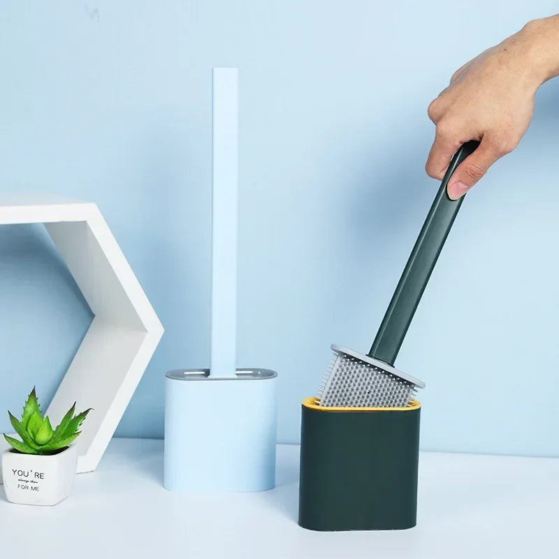 brosse de toilette en silicone avec support mural et long manche - vue 3 sur 10