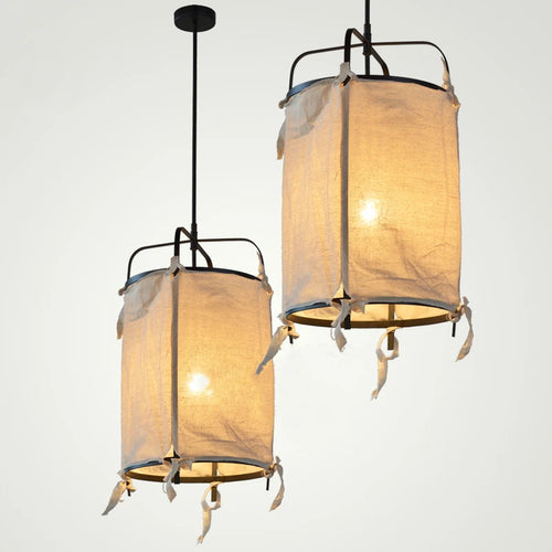 suspension en fer et lin style japonais pour décoration intérieure - vue 2 sur 9