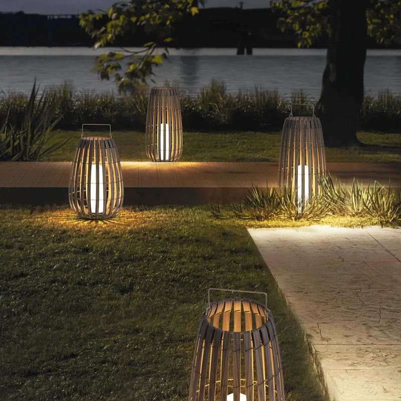 Jardin extérieur lumière solaire rotin IP65 étanche lampadaire Villa cour paysage pelouse lumière pour jardin Patio clôture décor