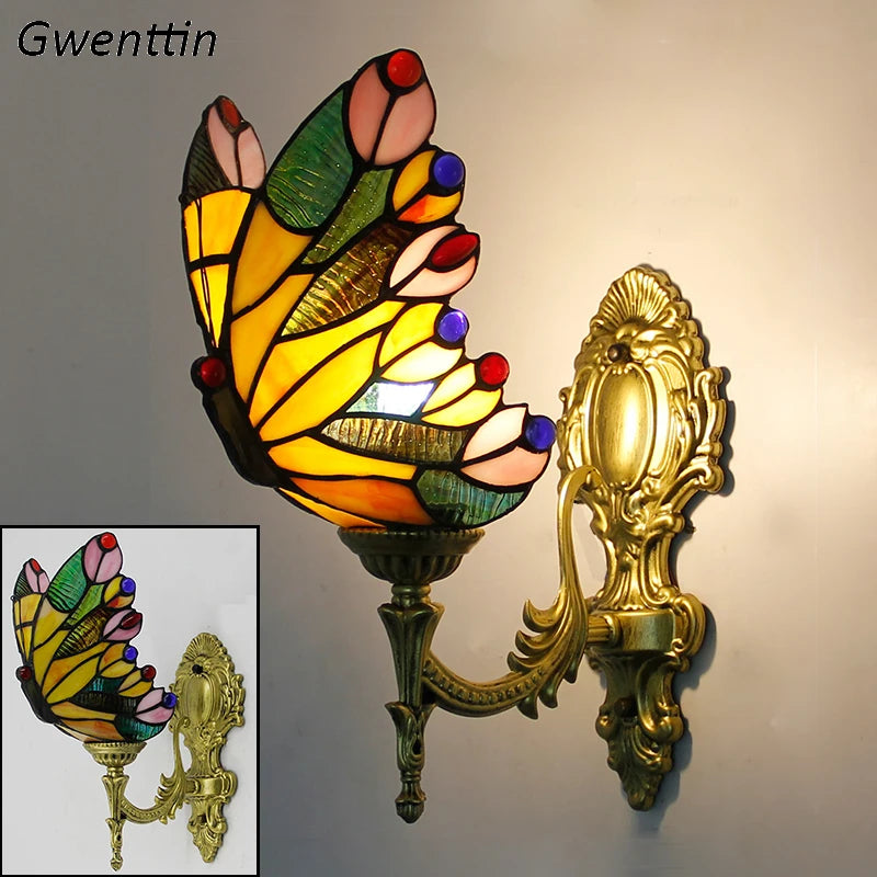 applique murale tiffany papillon décor méditerranéen vitrail miroir - vue 4 sur 13