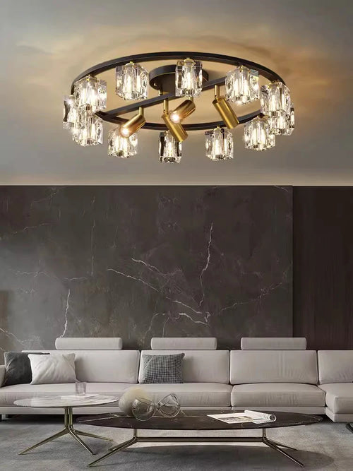 lustre en cuivre et cristal pour décoration moderne 2024 - vue 7 sur 10