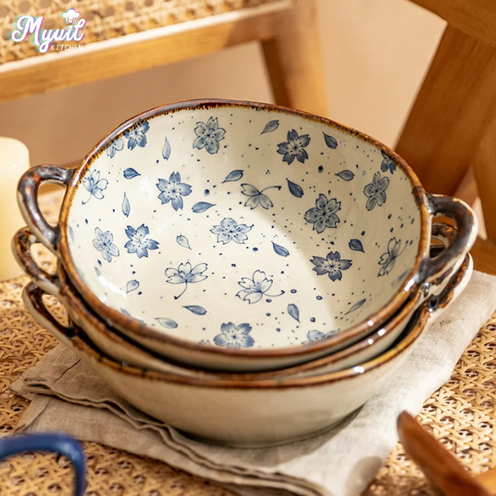 Bol a nouilles japonais ceramique floral 19 cm