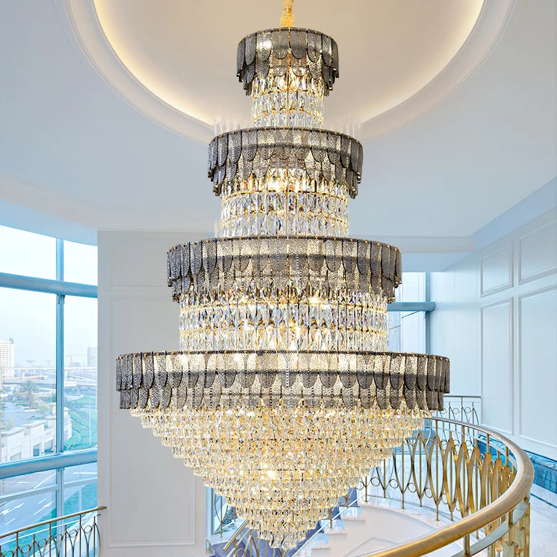 lustre luxe cristal design contemporain pour salon et hôtel - vue 3 sur 14