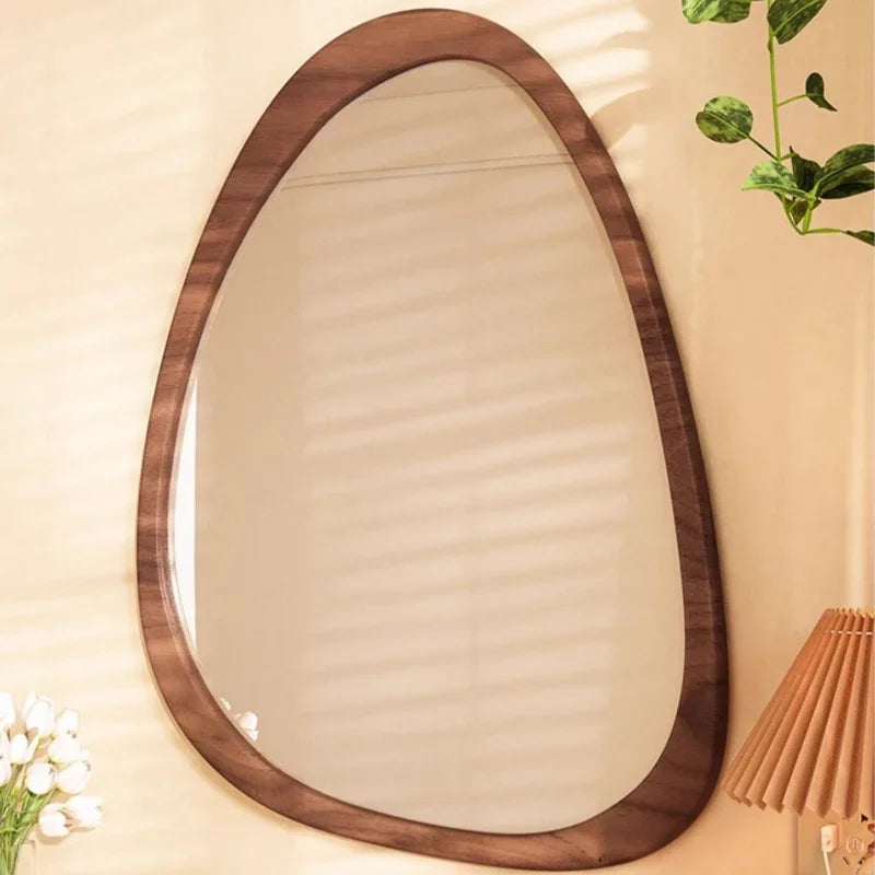 miroir mural en bois du milieu du siècle tendance réfléchissant HD - vue 5 sur 10