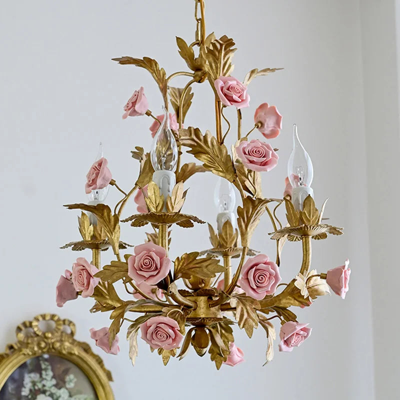 lustre led floral céramique cuivre rose déco intérieur