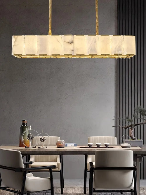 lustre rond rectangulaire en marbre naturel design élégant - vue 4 sur 12