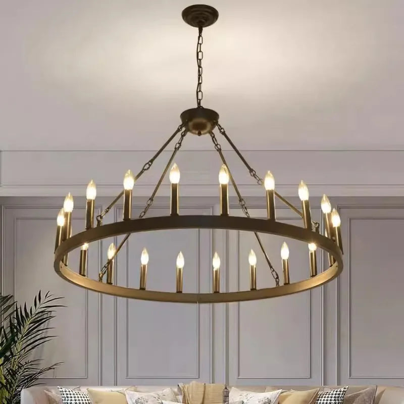 lustre industriel moderne en fer rond avec led pour décoration