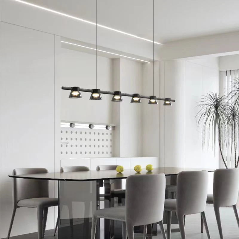Nordic minimalist strip glass Led Dining Room Ceiling Chandelier Dining Room Bar Kitchen Island decorated hanging light fixtures - vue 3 sur 9