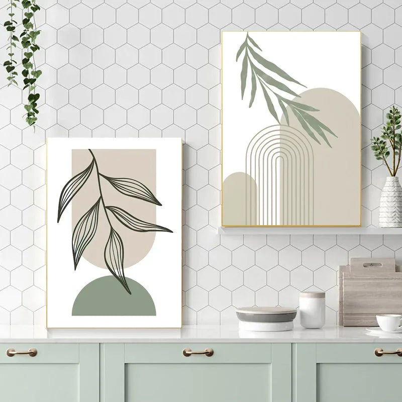 décoration murale abstraite avec feuilles géométriques boho moderne