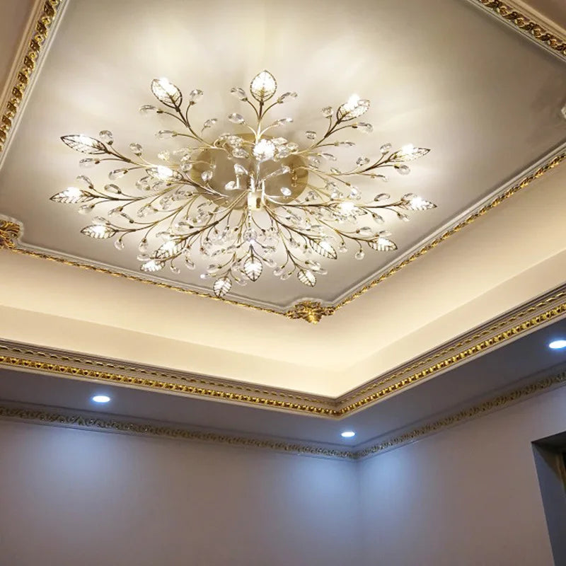 SANDYHA moderne nordique lustres de plafond lumière LED cristal salon salle à manger chambre luxe branche Lampara Techo Para Sala