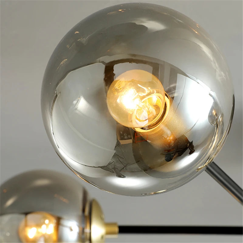 lustre nordique moderne led avec boules de verre - vue 6 sur 18