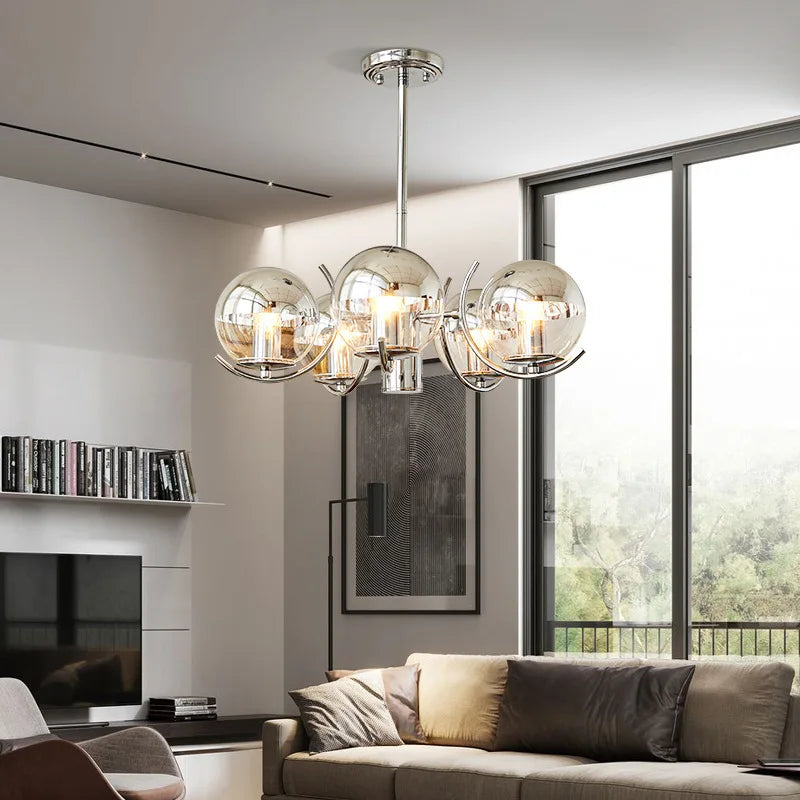 lustre design en verre chrome led pour décoration maison - vue 6 sur 9