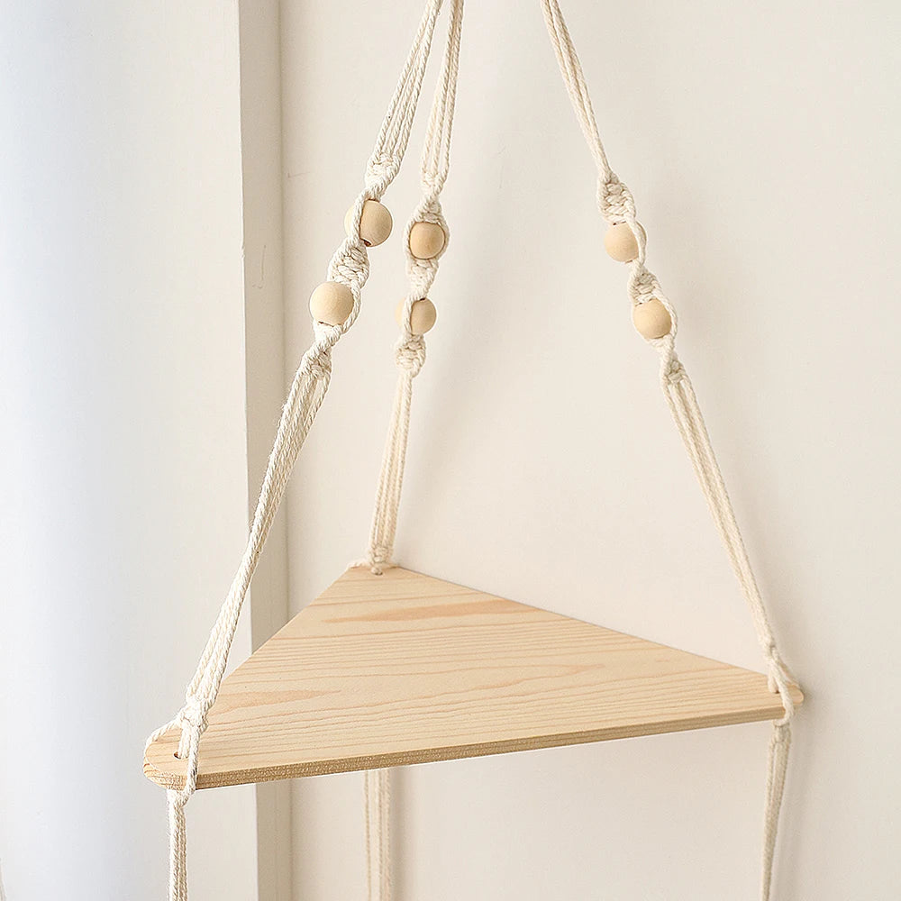 étagère murale flottante en bois pour décoration intérieure bohème