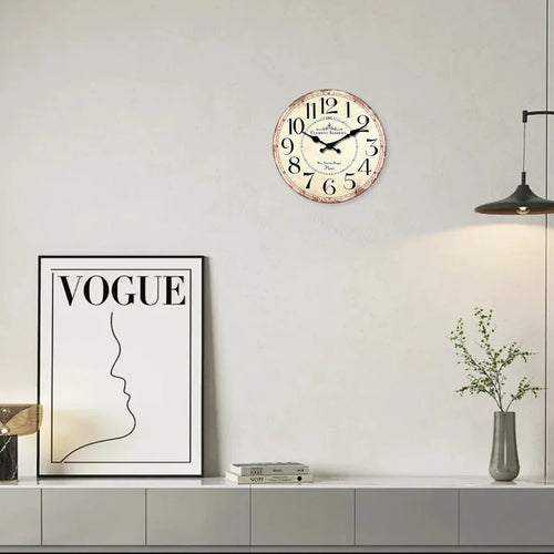 horloge murale rétro bois motif clément audierne décoration silencieuse - vue 2 sur 6