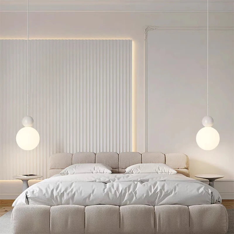 lustre nordique led suspension boule blanche lait luminaire - vue 4 sur 9