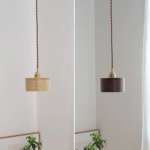 suspension en bois moderne nordique avec luminaire en laiton - vue 3 sur 10