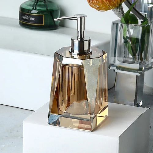 distributeur de savon en verre accessoires de salle de bain luxe - vue 5 sur 16